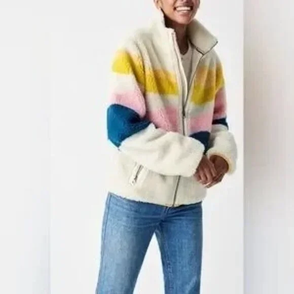 Faherty Women's Multicolor Sun and Wave Faux Sherpa Full Zip Size Xsmall 2980 - Picture 12 of 16